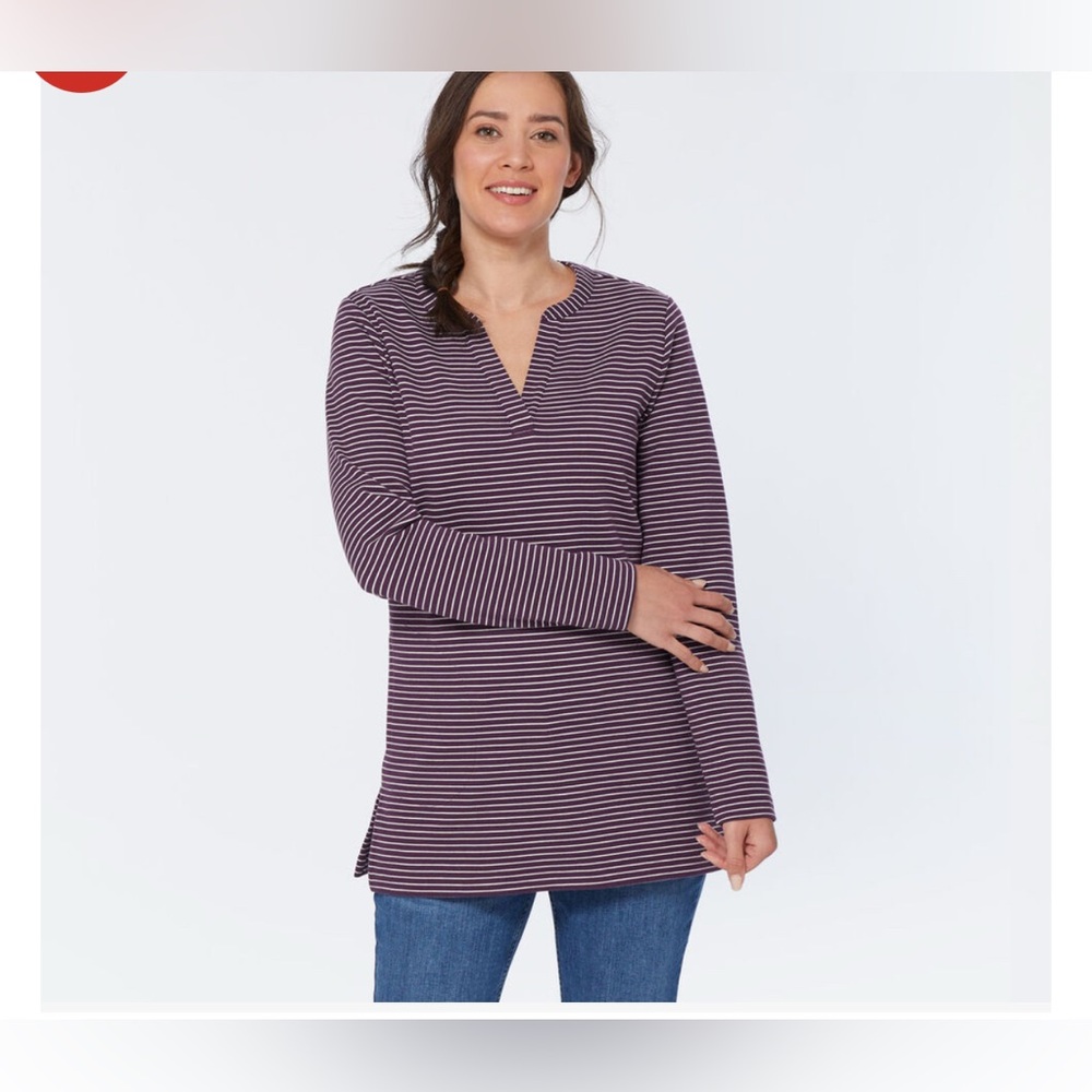 New with tags Duluth Trading Co Women's Ponte Pro Tunic size M Elderberry Stripe